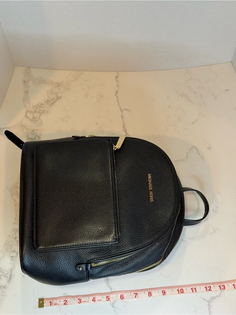 Michael Kors Black Pebbled Leather Backpack with Gold Hardware